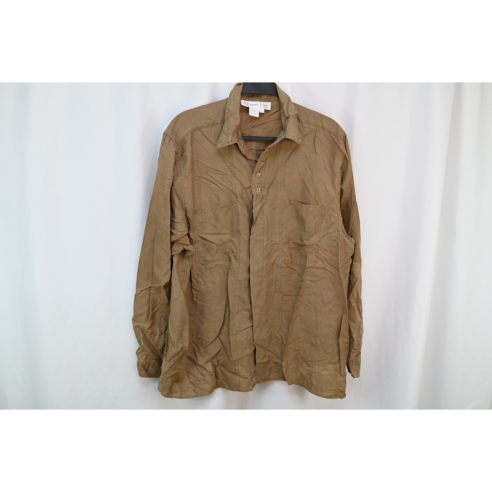 Albert Hei Washable Silk Shirt Olive Green Long Sleeve Button Down XL